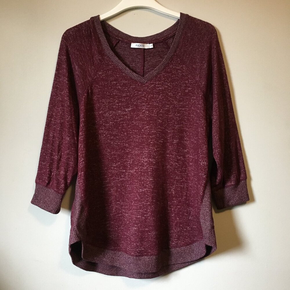 Y2K Indie Sleeze Marled Maroon Rayon Knit Pullover Sweater - Small